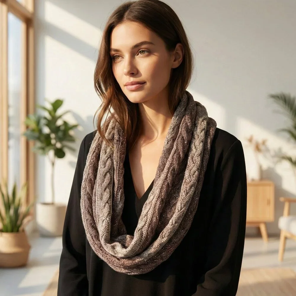MIXIT Glitter Sparkle Infinity Scarf‎ Loop Wrap Brown/ Gray One Size Women